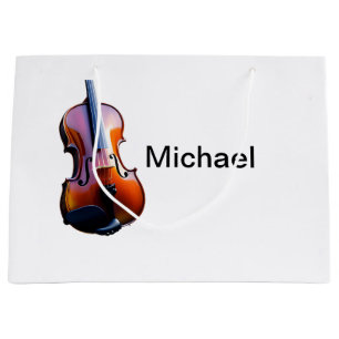Add you name text brown violin music lover throw p large gift bag