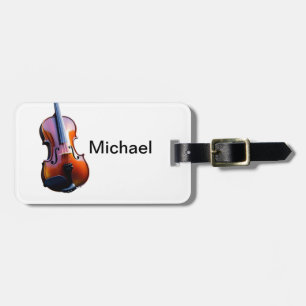Add you name text brown violin music lover throw p luggage tag