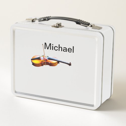 Add you name text brown violin music lover throw p metal lunch box