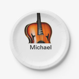 Add you name text brown violin music lover throw p paper plates