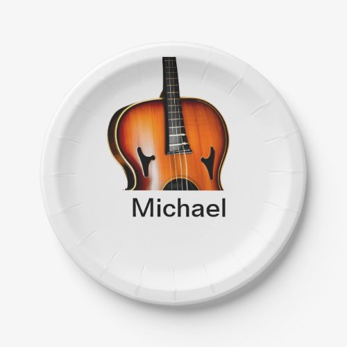 Add you name text brown violin music lover throw p paper plates