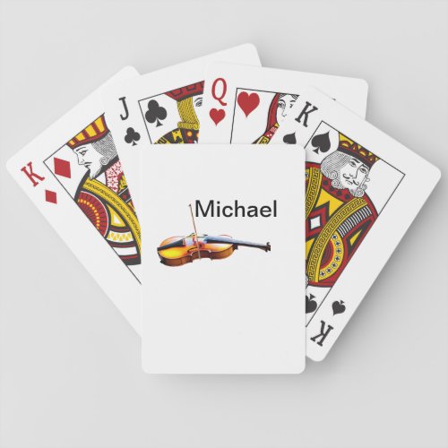 Add you name text brown violin music lover throw p playing cards