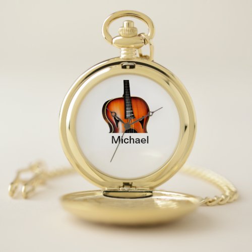 Add you name text brown violin music lover throw p pocket watch