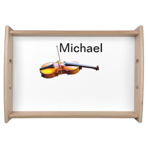 Add you name text brown violin music lover throw p serving tray