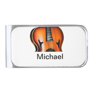 Add you name text brown violin music lover throw p silver finish money clip