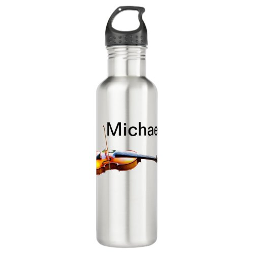 Add you name text brown violin music lover throw p stainless steel water bottle