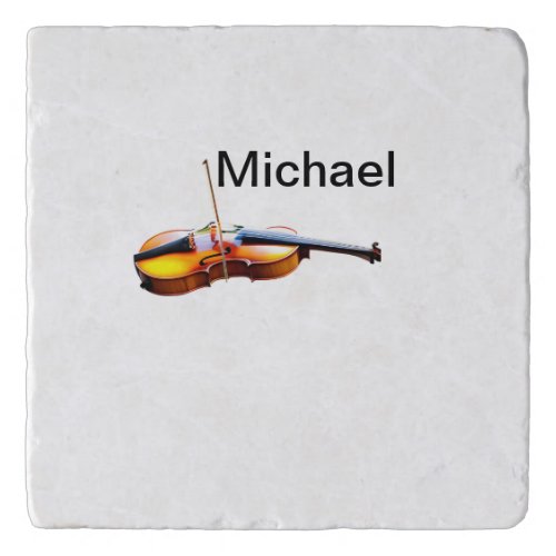 Add you name text brown violin music lover throw p trivet