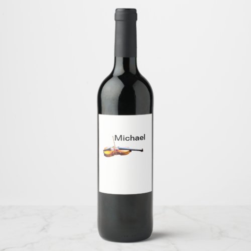 Add you name text brown violin music lover throw p wine label
