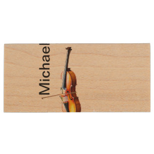 Add you name text brown violin music lover throw p wood flash drive