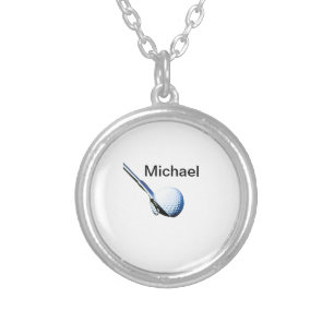 Add you name text golf ball club sports equipment  silver plated necklace