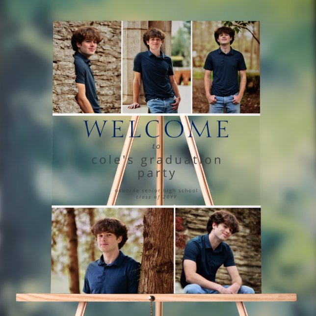 Add Your 5 Photo Graduation Blue Welcome Sign  (Neutral)