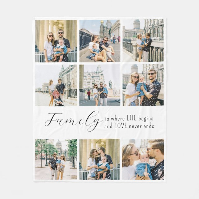 Add Your 9 Family Photo Fleece Blanket (Front)