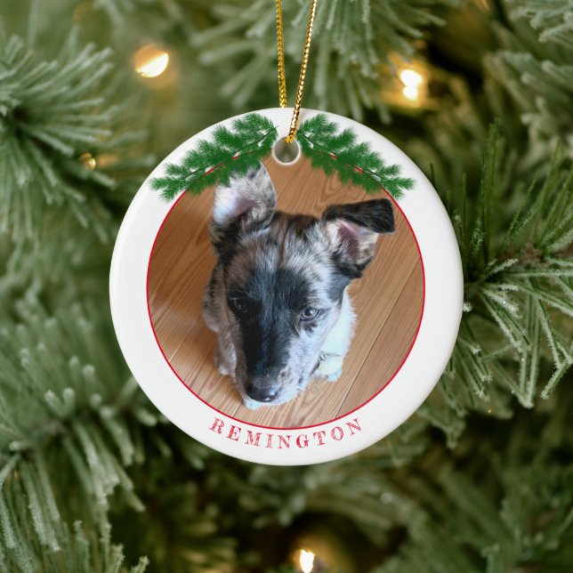 Add Your Adorable Custom Puppy Photo Double-sided Ceramic Ornament (Tree)