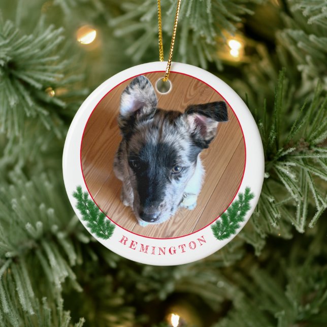 Add Your Adorable Custom Puppy Photo Double-sided Ceramic Ornament (Tree)
