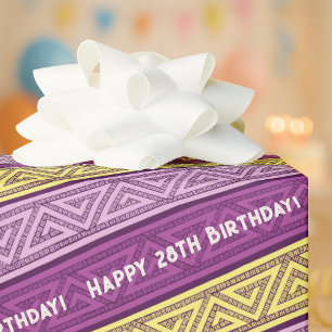 Add Your Age Happy Birthday Celtic Stripe Purple Wrapping Paper