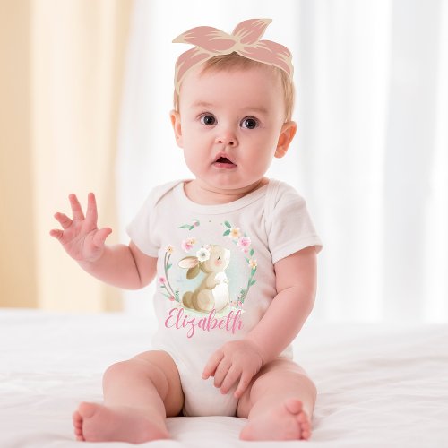 Add Your Baby Name Cute Bunny Baby Bodysuit