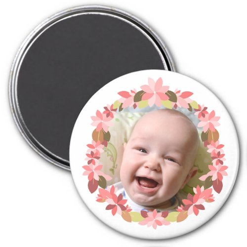 Add Your Baby Photo Pink Floral Wreath Frame Magne Magnet