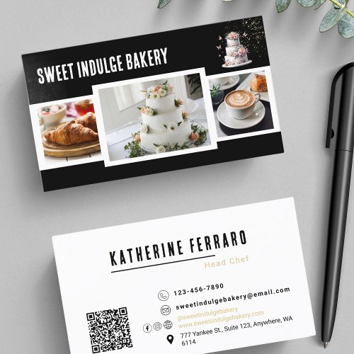 Add Your Baked Goods Photo Black Bakery Business Card