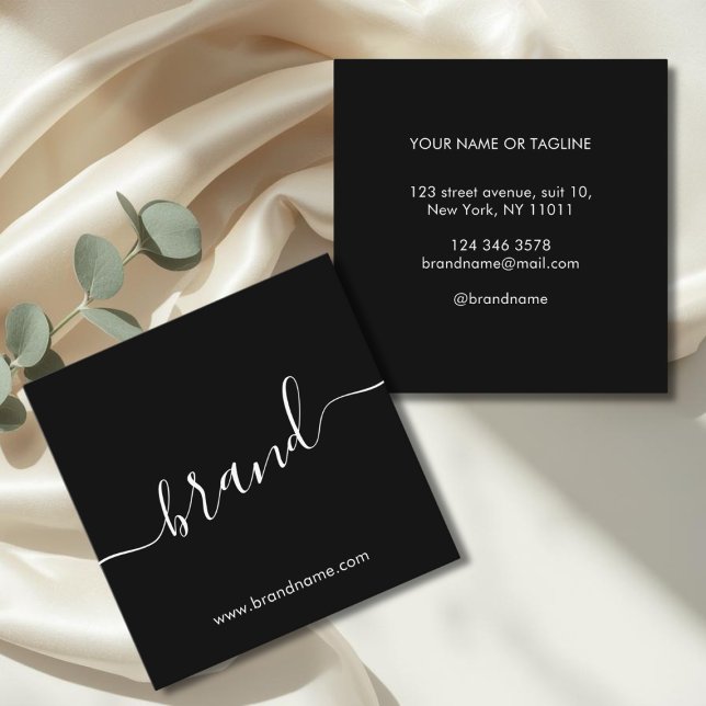 Add your brand name modern minimalist black square business card (Creator Uploaded)