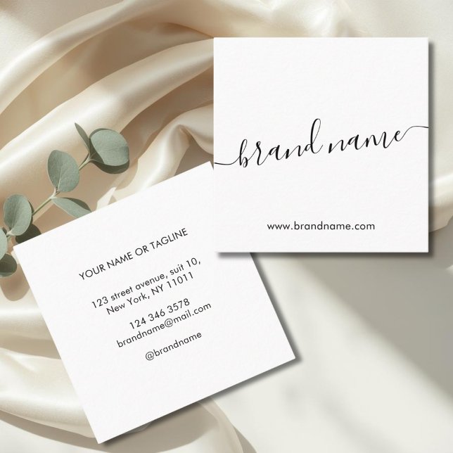 Add your brand name modern minimalist white square business card (Creator Uploaded)