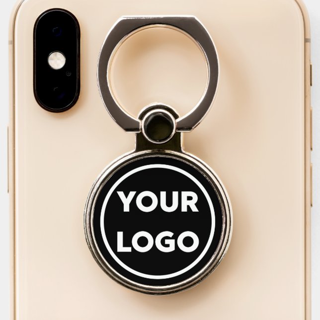 Add Your Business Company Logo on Black Phone Ring Stand (Close Up)