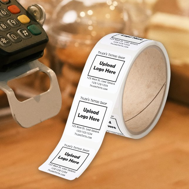 Add Your Business Logo and Info Personalized Square Sticker (Creator Uploaded)