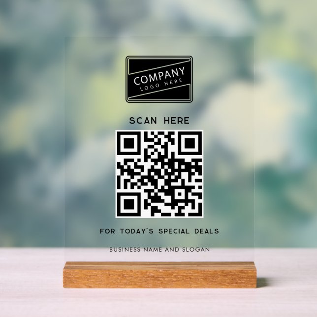 Add Your Business Logo and Website URL QR Code  Acrylic Sign (Neutral)