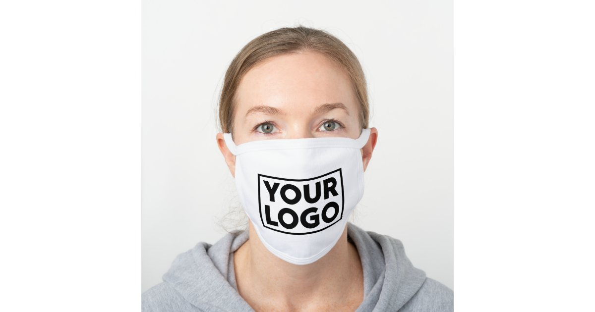 Add Your Business Logo Branded White Cotton Face Mask Zazzle Com