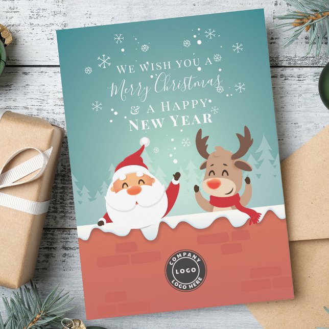 Add Your Business Logo Christmas Company Clients Holiday Card (Christmas Business Logo Company Employees Greeting Card)