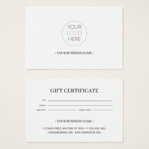 Add Your Business Logo Custom Gift Certificate