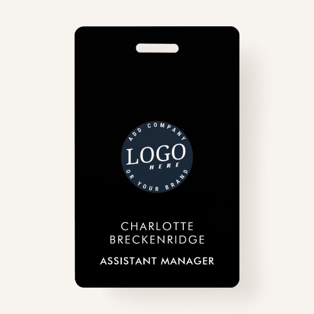 Add Your Business Logo Employees Staff Black ID Badge (Front)