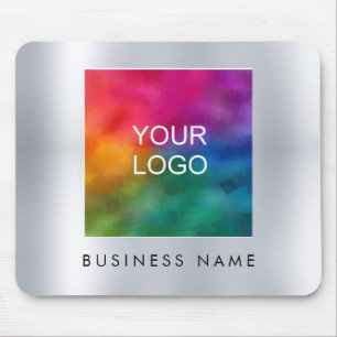 Add Your Business Logo Image Text Faux Silver Mouse Pad