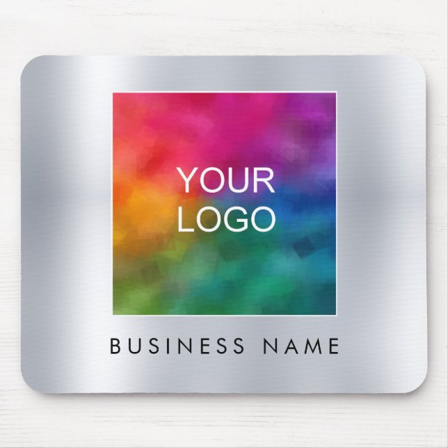 Add Your Business Logo Image Text Faux Silver Mouse Pad (Front)
