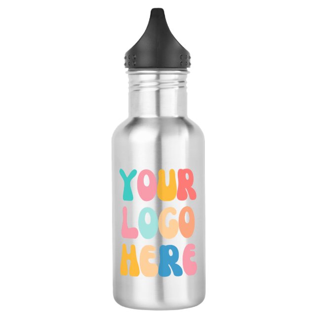 Add your business Logo Modern Minimal Simple Stainless Steel Water Bottle (Left)