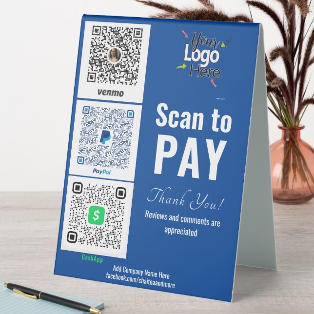 Add Your Business Logo Pay Here Table Tent Sign (In SItu (Table))