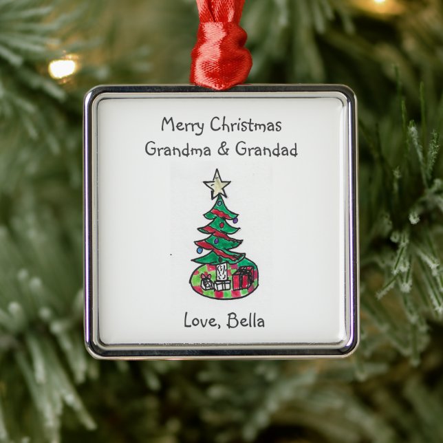 Add Your Child Artwork Grandparents Christmas  Metal Ornament (Tree)