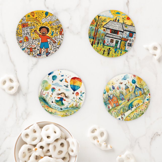 Add Your Childs Artwork Personalized Coaster Set (In Situ)