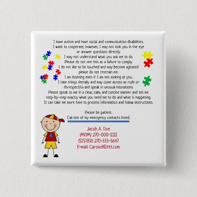 Add Your Childs Info Square Button (Front)