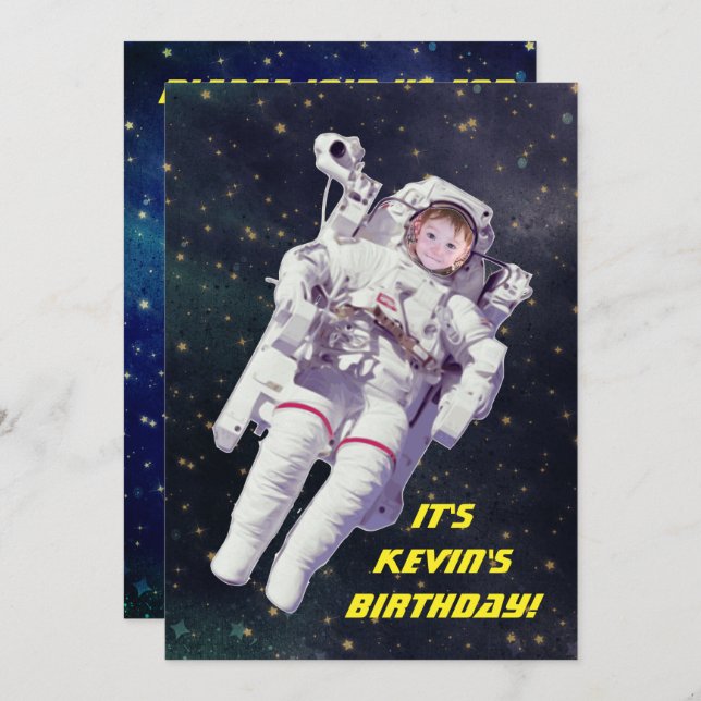 Add Your Child's Photo Astronaut Space Birthday Invitation (Front/Back)