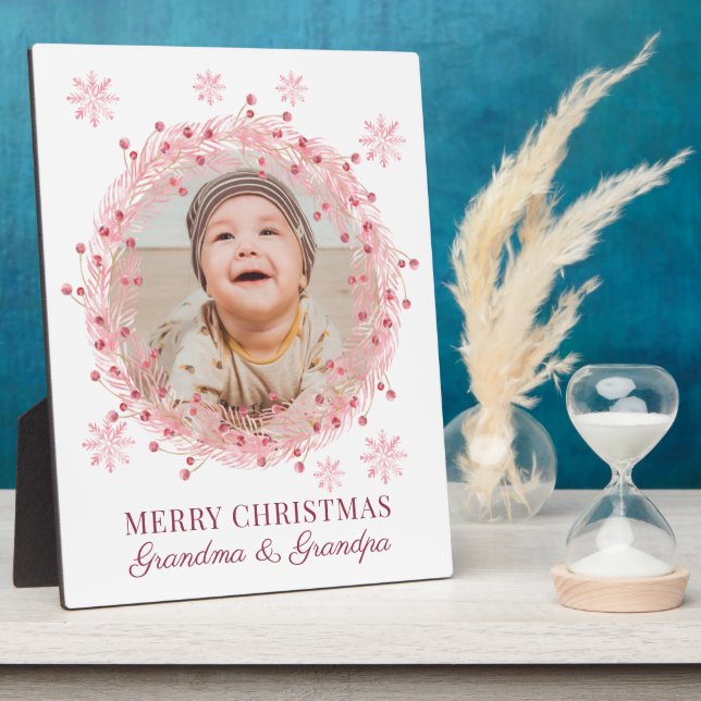 Add Your Christmas Baby Photo For Grandma Grandpa Plaque (Side)