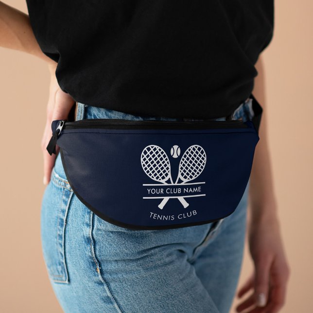 Add Your Club Name Tennis Icons Navy Blue Fanny Pack (Lawn Tennis Club Navy Blue Custom Fanny Pack)