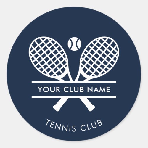 Add Your Club Name Tennis Sports Navy Blue Classic Round Sticker