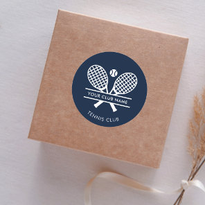 Add Your Club Name Tennis Sports Navy Blue Classic Round Sticker