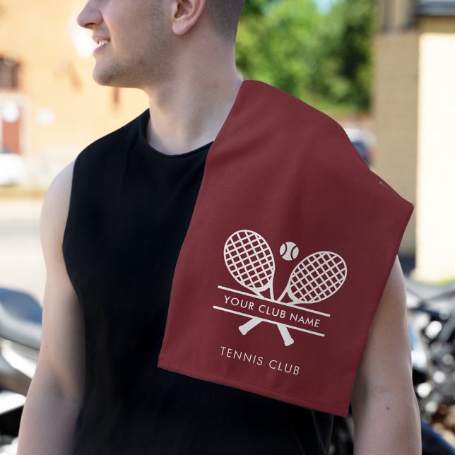 Add Your Club Name Tennis Team Burgundy Hand Towel (Lawn Tennis Country Club Rackets Motif Maroon Hand Towel)