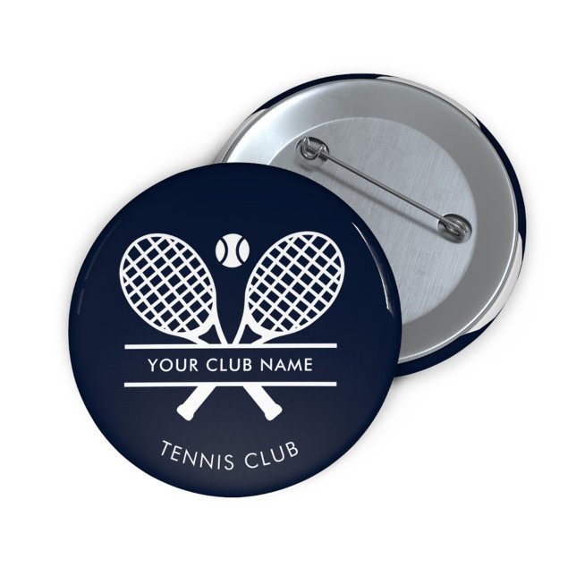 Add Your Club Name Tennis Team Navy Blue Custom Button (Navy Blue Tennis Club Team Swag Button)