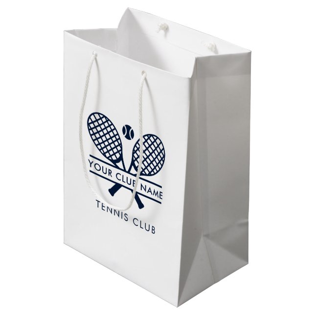 Add Your Club Name Tennis Team Navy Blue Medium Gift Bag (Front Angled)