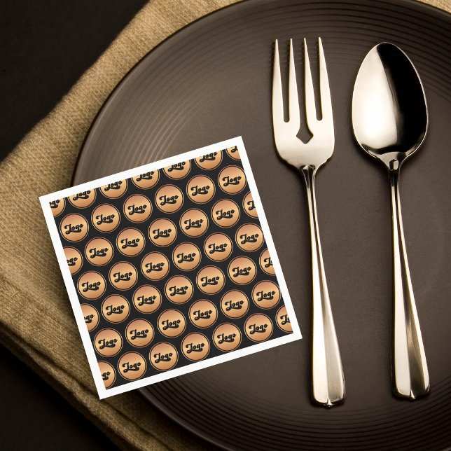 Add Your Company Business Custom Gold Logo Pattern Napkins (Creator Uploaded)