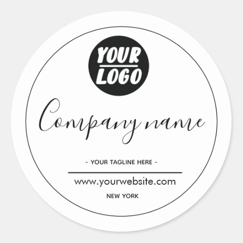 Add Your Company business Logo Black Border _ name Classic Round Sticker