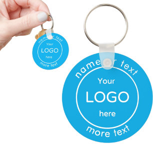 Add your company business shop logo bright blue keychain