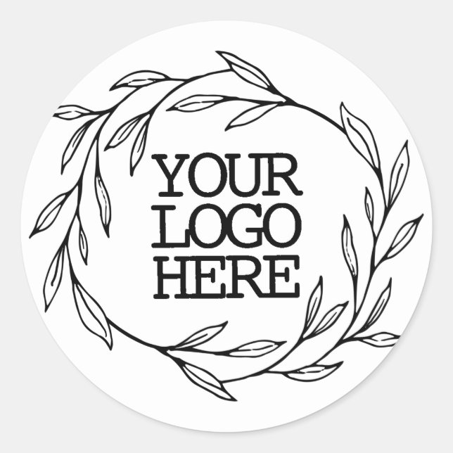 Add Your Company Logo Botanical Leaves Wreath Classic Round Sticker (Front)